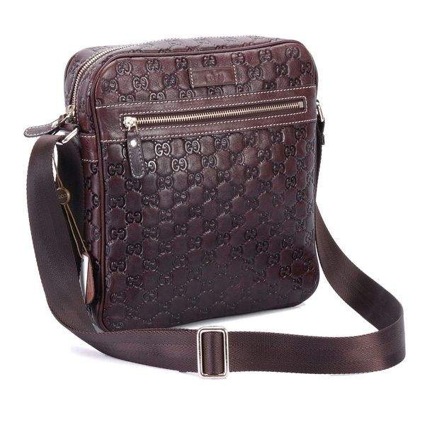1:1 Gucci 201448 Men's Medium Shoulder Bag-Coffee Guccissima Leather